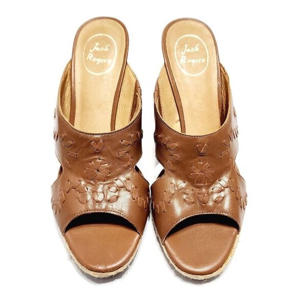 Jack Rogers Brown Leather Slide Wedge Heel Sandals Shoes Women's Size 9.5 M - Picture 4 of 8